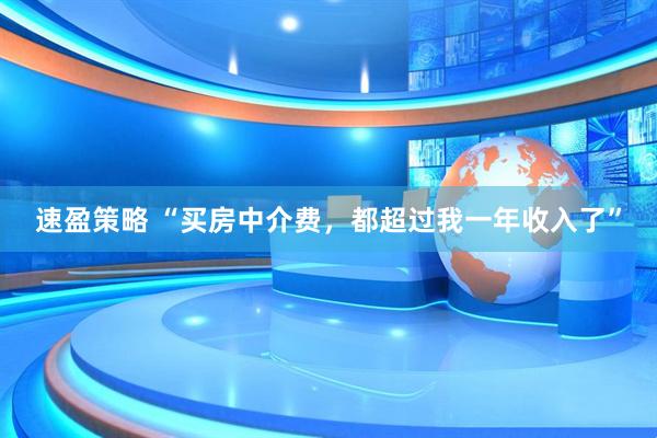 速盈策略 “买房中介费，都超过我一年收入了”